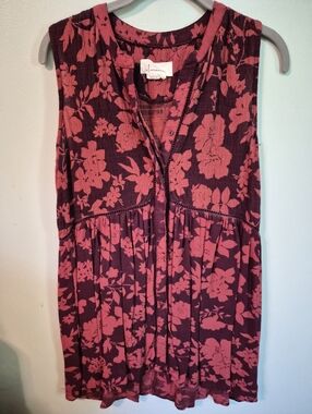 Anthropologie Plum Tunic with Rose Floral Print